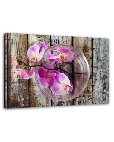Orchid on a background of boards - Canvas print for the living room | FEEBY