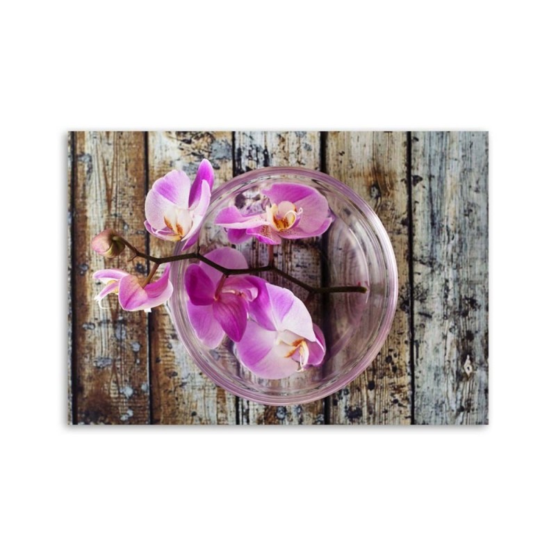 Leinwandbild - Orchidee auf einem Hintergrund aus Brettern | Feeby