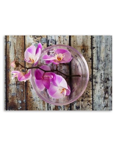 Leinwandbild - Orchidee auf einem Hintergrund aus Brettern | Feeby