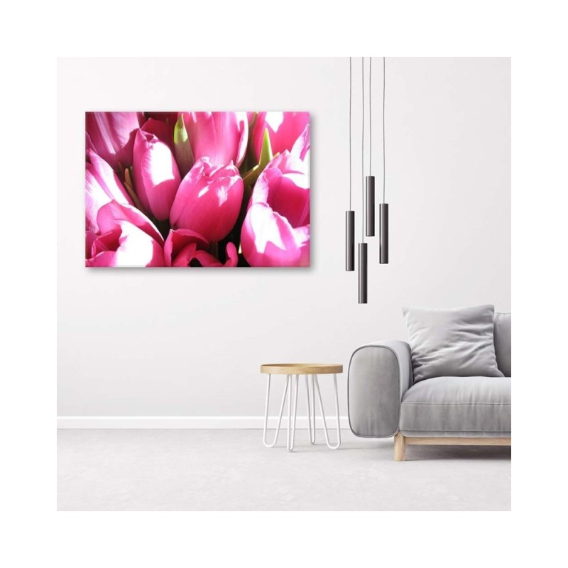 Leinwandbild - Blumenstrauß aus rosa Tulpen | Feeby