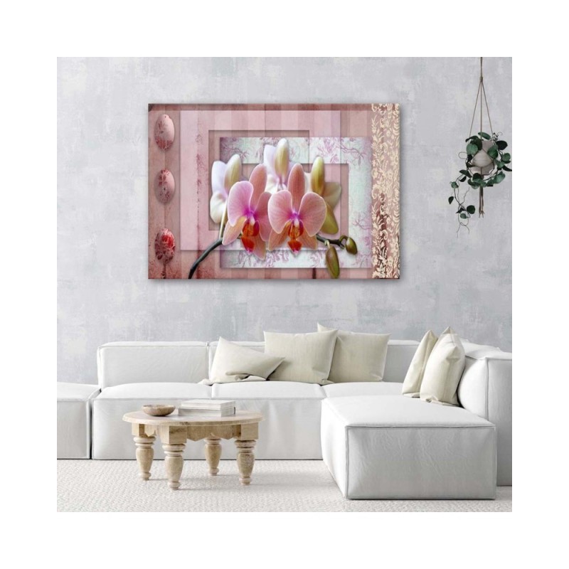 Wandbild für Wohnzimmer - Rosa Vintage-Orchidee | Feeby