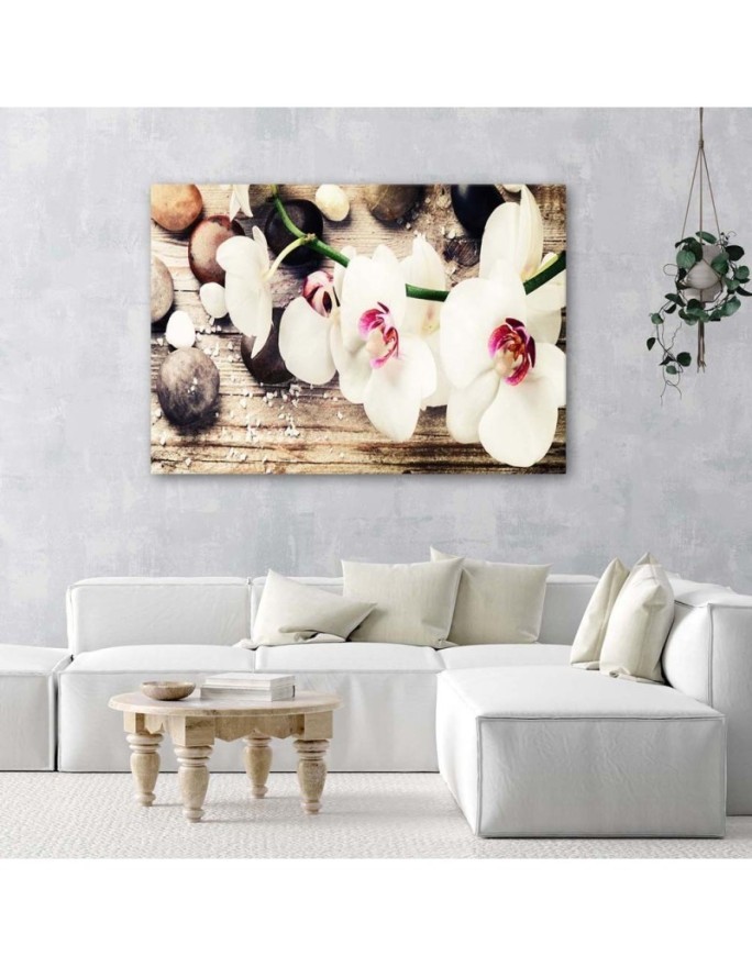 Obraz na ścianę canvas - Białe storczyki zen | FEEBY
