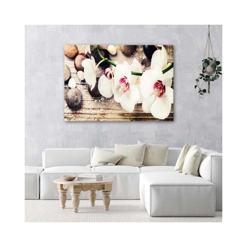 Leinwandbild - Weiße Zen-Orchideen | Feeby