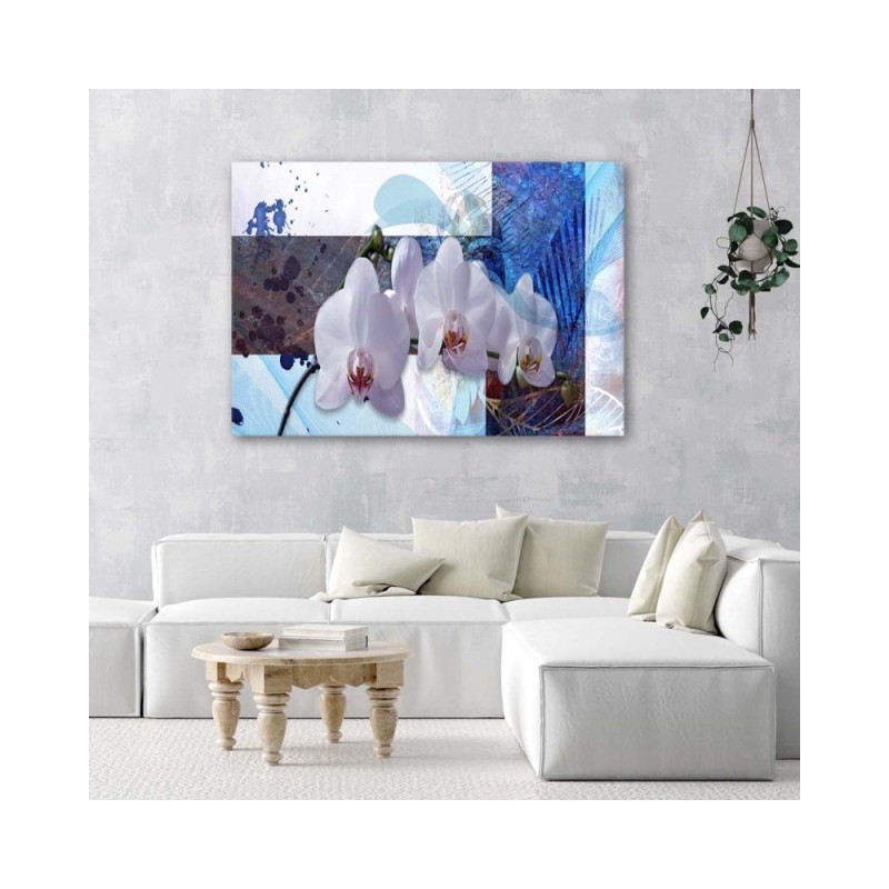 Wandbild für Wohnzimmer - Blaues Orchideenarrangement | Feeby