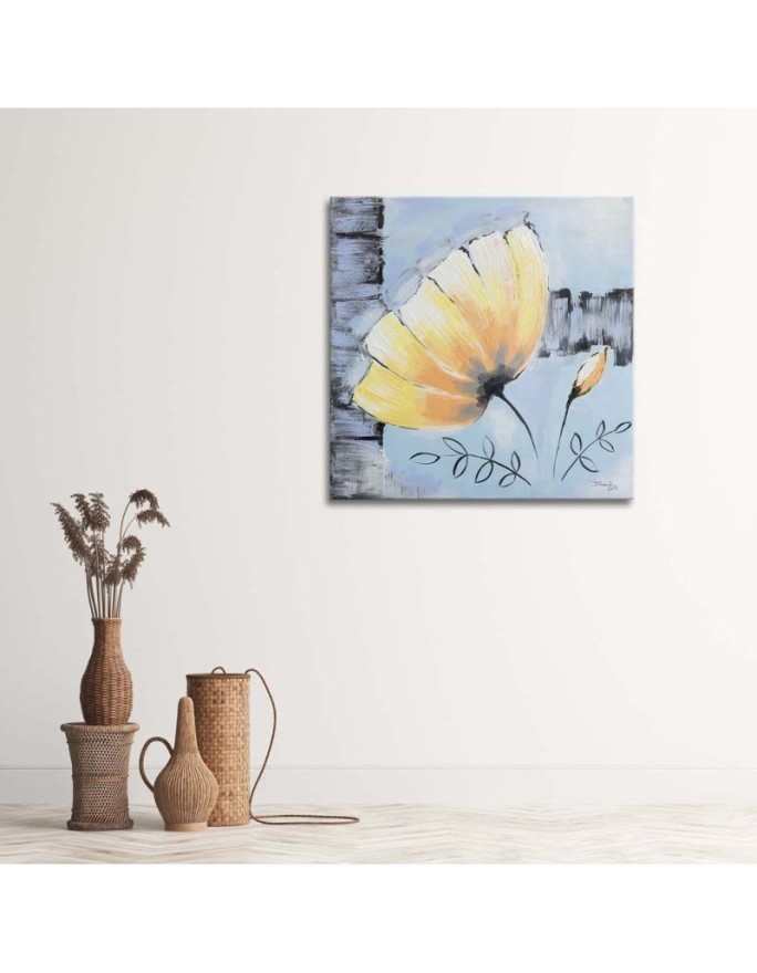 Obraz jak ręcznie malowany - Żółty kwiat shabby chic | FEEBY