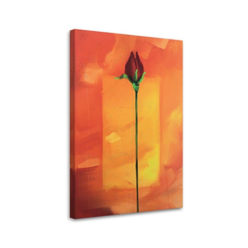 Leinwandbild - Rote Rose auf orangefarbenem Hintergrund | Feeby