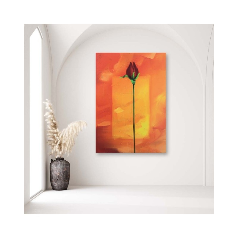 Leinwandbild - Rote Rose auf orangefarbenem Hintergrund | Feeby