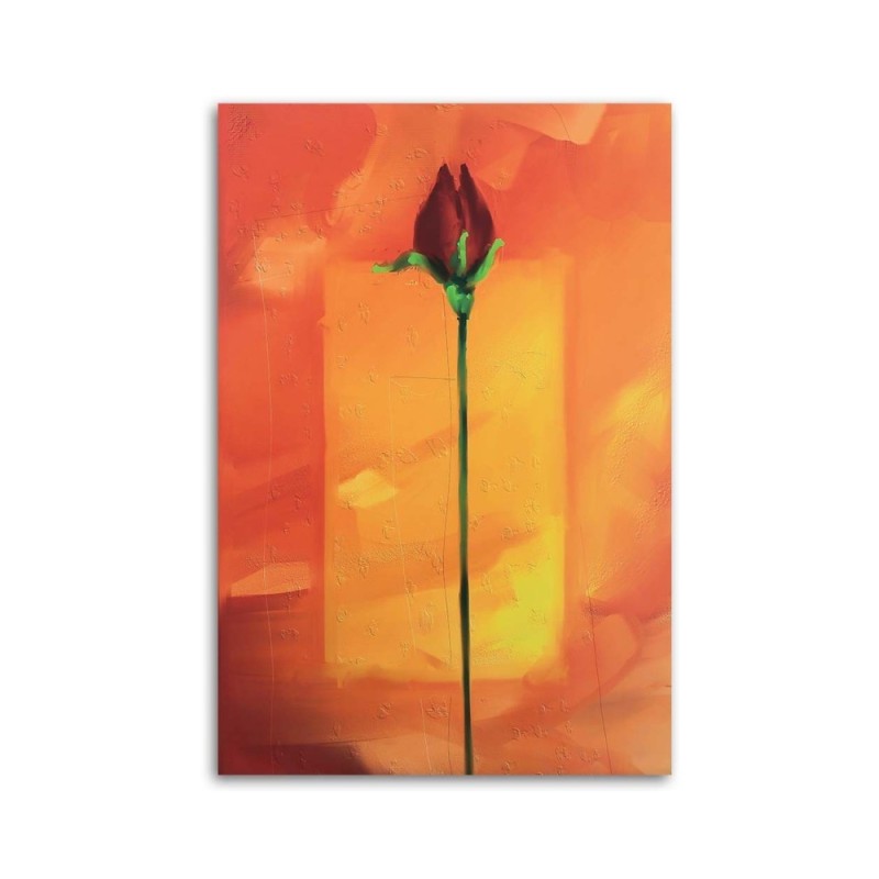 Leinwandbild - Rote Rose auf orangefarbenem Hintergrund | Feeby