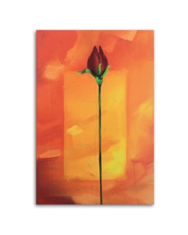 Leinwandbild - Rote Rose auf orangefarbenem Hintergrund | Feeby