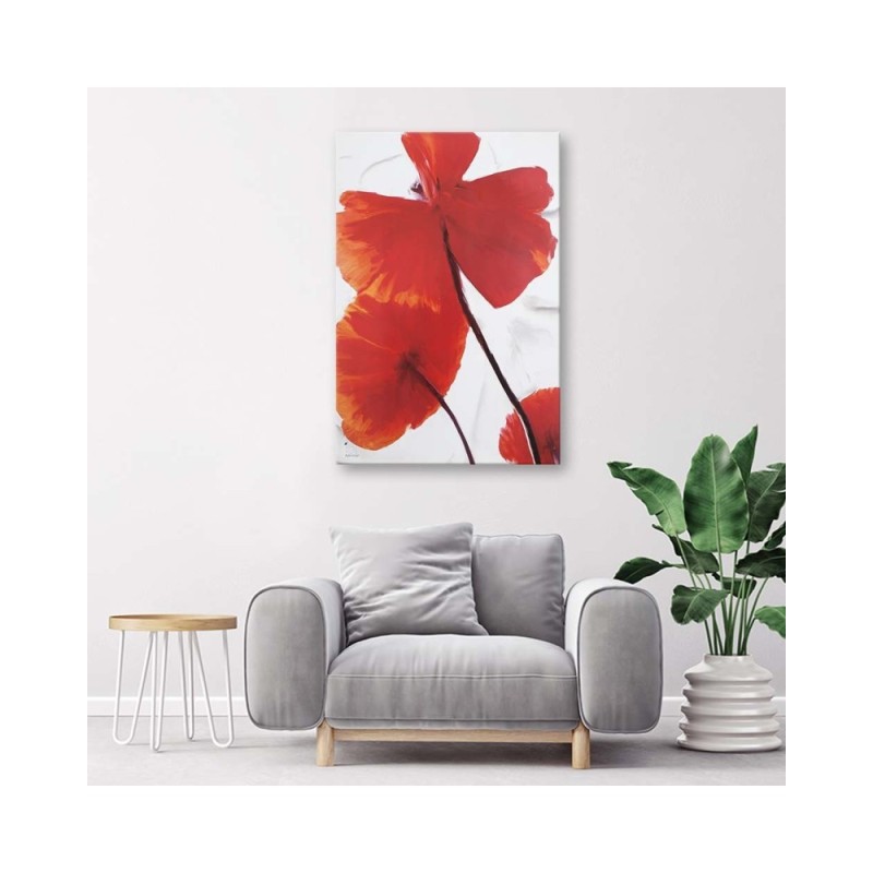 Leinwandbild - Rote Mohnblumen auf hellem Hintergrund | Feeby