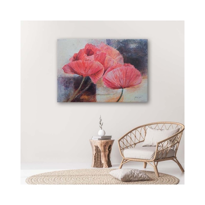 Leinwandbild - Rote Mohnblumen wie ein Ölgemälde | Feeby