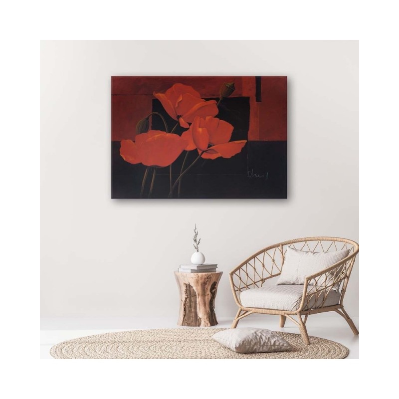 Leinwandbild - Rote Mohnblumen auf dem Feld | Feeby