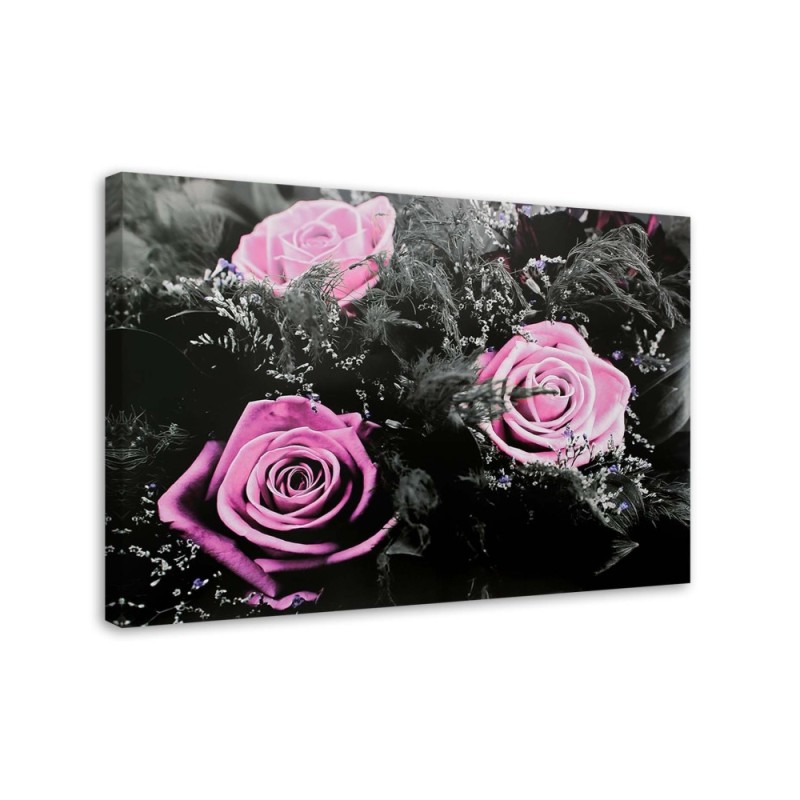 Leinwandbild - Rosa Rosen in einem geheimen Garten | Feeby