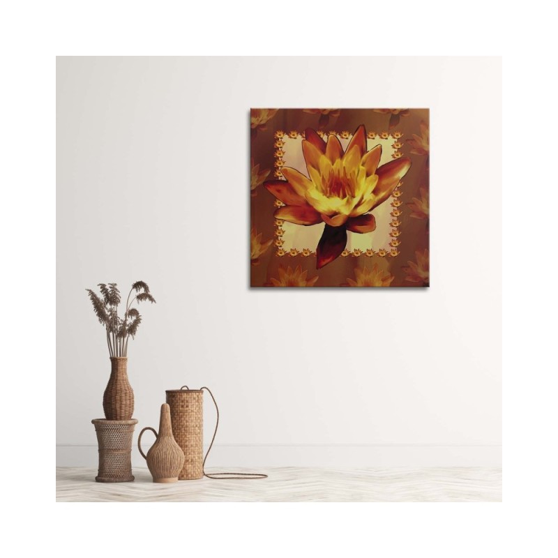 Modernes Wandbild - Seerose auf orangefarbenem Hintergrund | Feeby