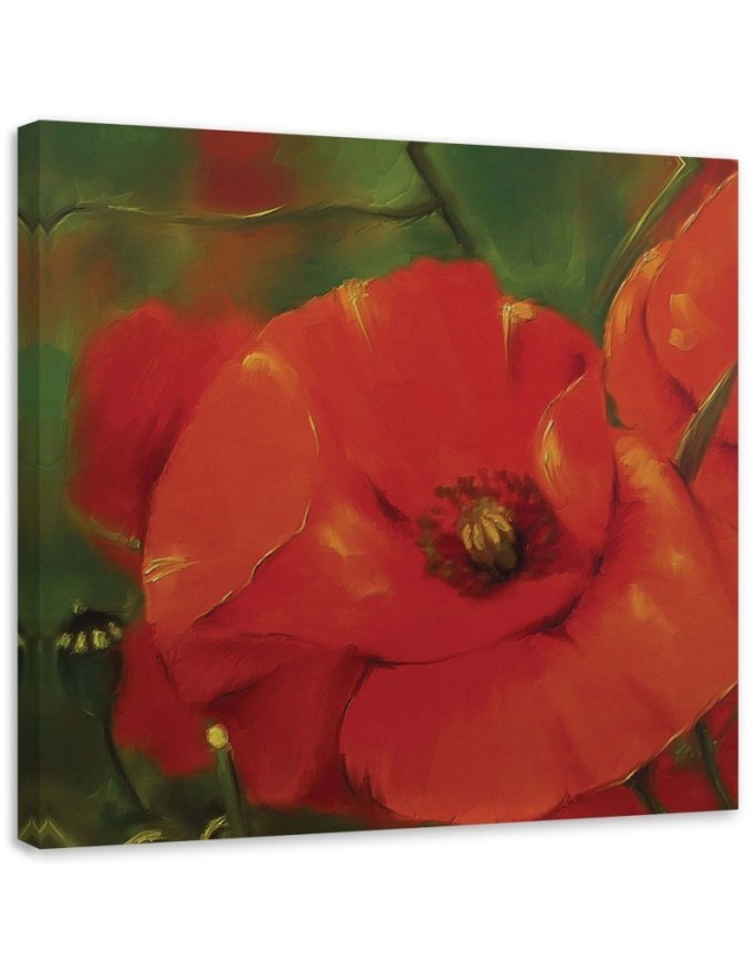 Wandbild für Wohnzimmer - Rote Mohnblumen auf einer Wiese | Feeby