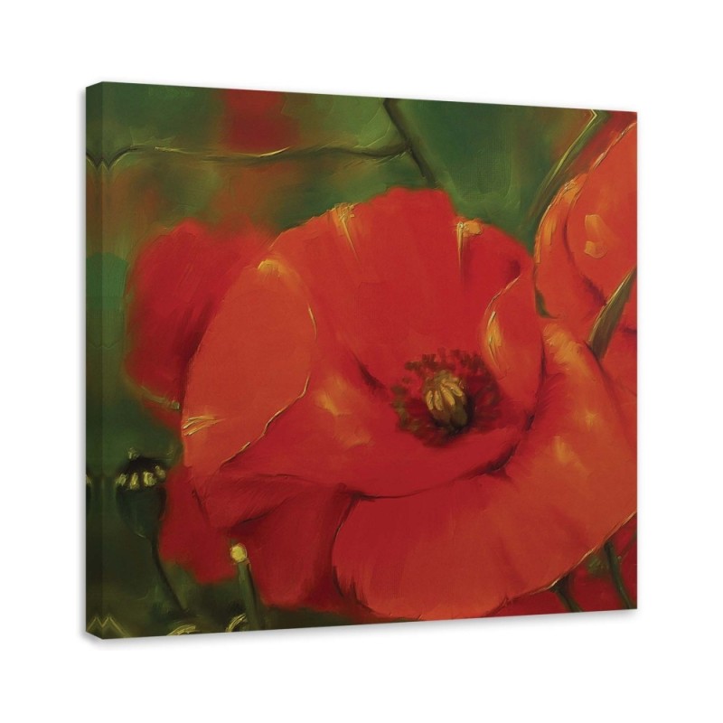 Wandbild für Wohnzimmer - Rote Mohnblumen auf einer Wiese | Feeby