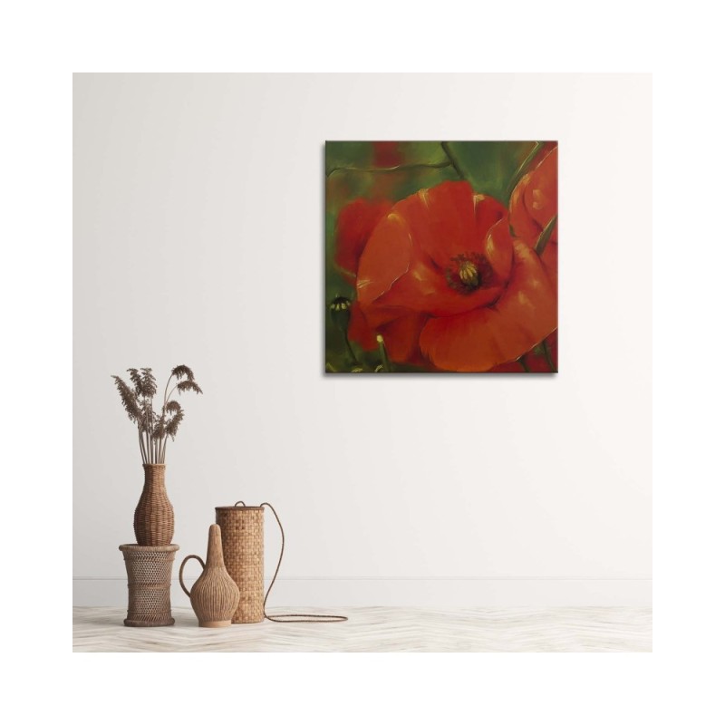 Wandbild für Wohnzimmer - Rote Mohnblumen auf einer Wiese | Feeby