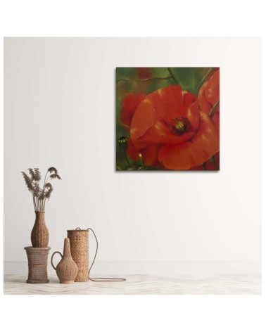 Wandbild für Wohnzimmer - Rote Mohnblumen auf einer Wiese | Feeby