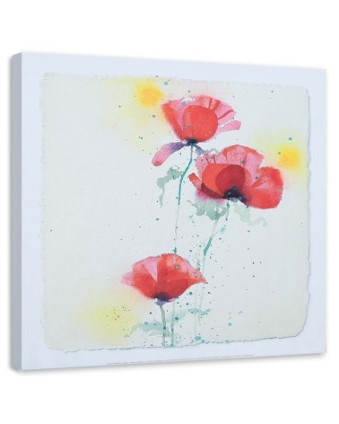 Dekoratives Leinwandbild - Wie drei handgemalte Mohnblumen | Feeby
