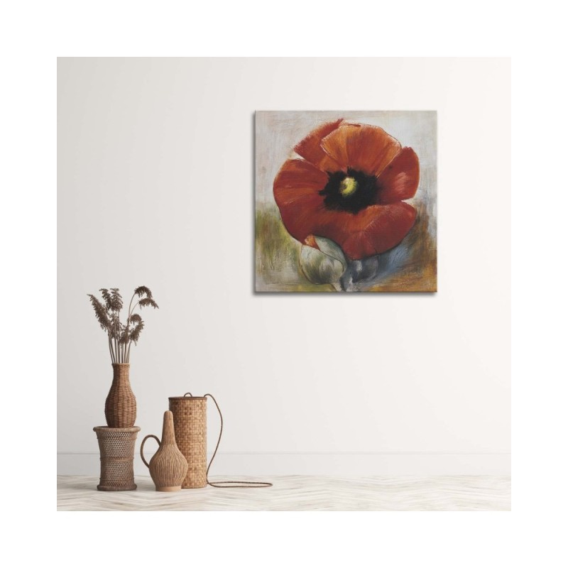 Leinwandbild - Wie eine handgemalte Mohnblume und Knospe | Feeby