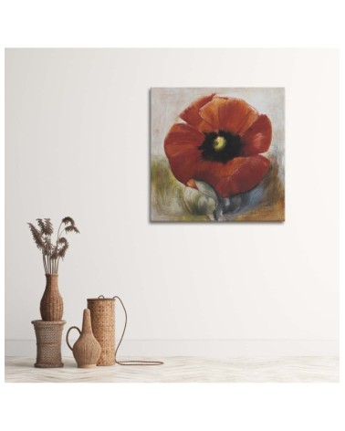 Leinwandbild - Wie eine handgemalte Mohnblume und Knospe | Feeby