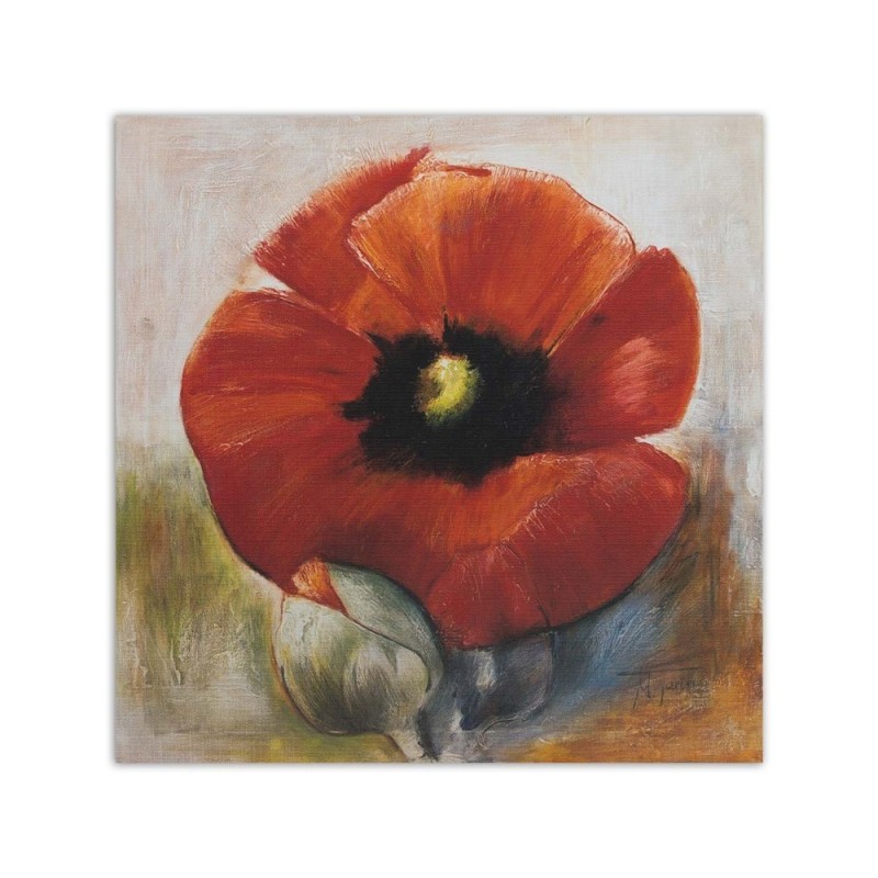 Leinwandbild - Wie eine handgemalte Mohnblume und Knospe | Feeby