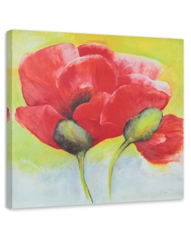 Red painted poppies - Flower canvas wrapped painting | FEEBY