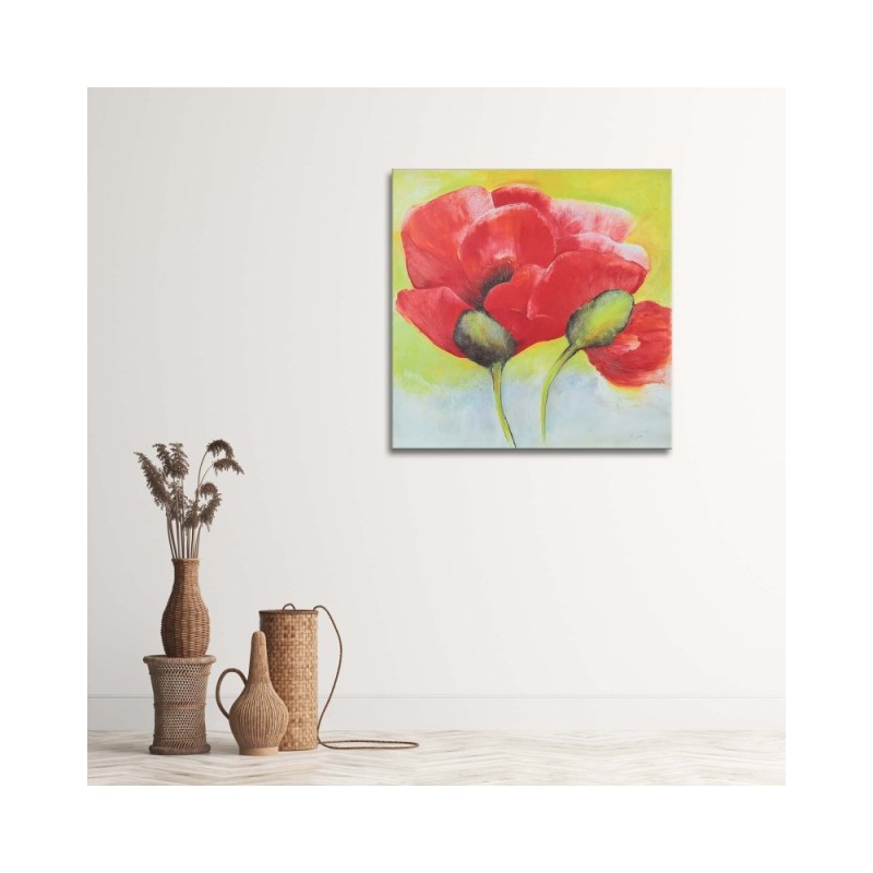 Wandbild für Wohnzimmer - Zwei Mohnblumen in Großaufnahme | Feeby