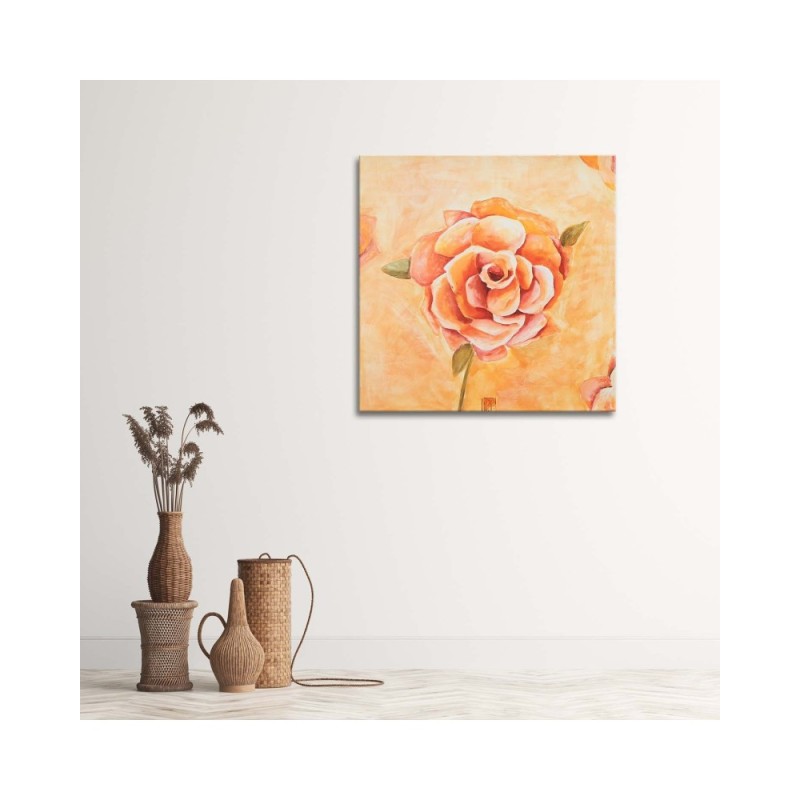 Modernes Wandbild - Orangefarbene Rose Nahaufnahme | Feeby