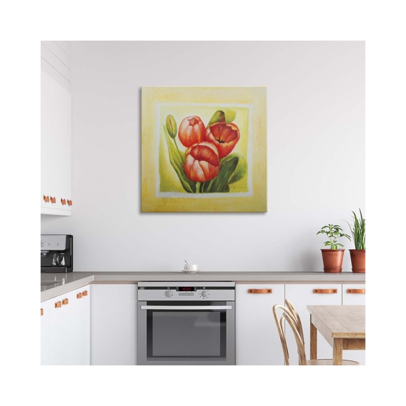 Dekoratives Leinwandbild - Drei rote Tulpen | Feeby