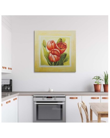 Dekoratives Leinwandbild - Drei rote Tulpen | Feeby