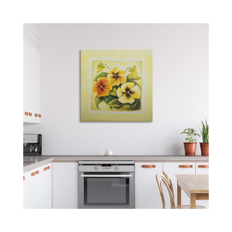 Leinwandbild - Drei gelbe Stiefmütterchen | Feeby