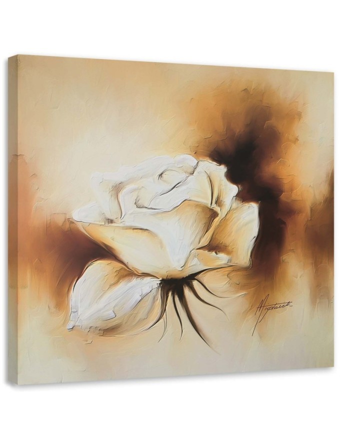 Leinwandbild - Wie eine handgemalte weiße Rose | Feeby