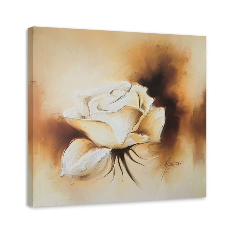 Leinwandbild - Wie eine handgemalte weiße Rose | Feeby