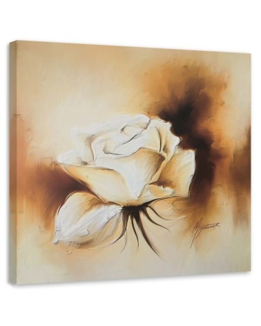 Hand-painted Canvas painting - White vintage rose | FEEBY
