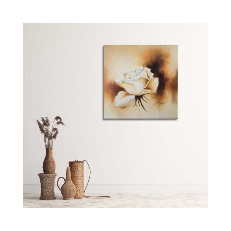 Leinwandbild - Wie eine handgemalte weiße Rose | Feeby