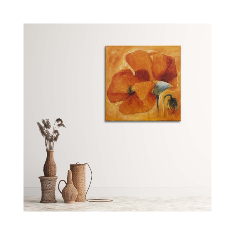 Leinwandbild - Orangefarbene Mohnblumen in Nahaufnahme | Feeby