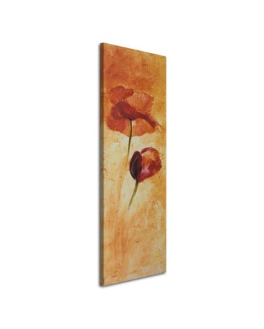 Picture on wrapped canvas for the living room - Poppy flower as hand-painted | FEEBY