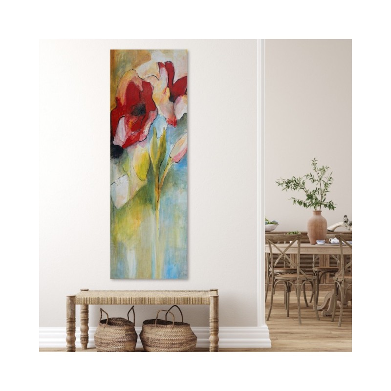 Leinwanddruck - Mohnblumen und Rosenknospen | Feeby