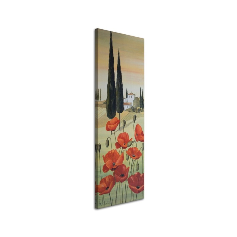 Leinwandbild - Mohnblumen und Haus im Hintergrund | Feeby