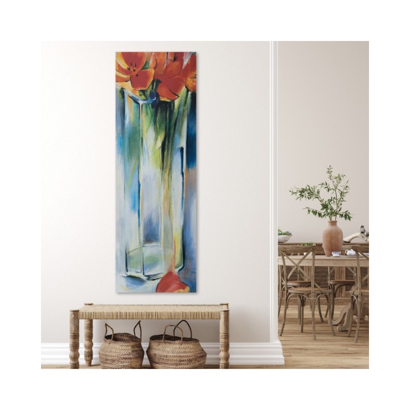 Bild auf Leinwand - Blumen in einer transparenten Vase | Feeby