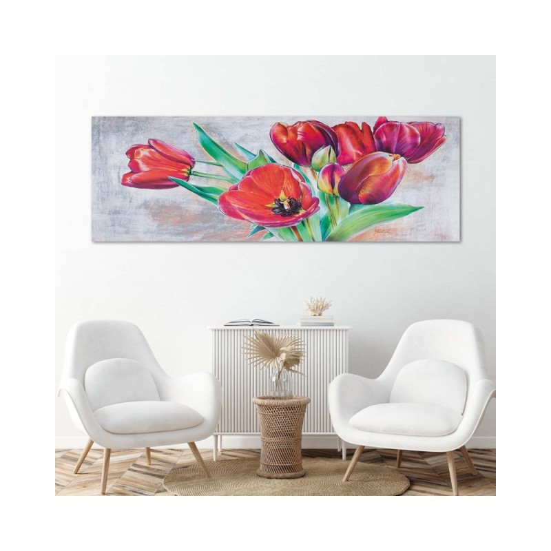 Modernes Wandbild - Blumenstrauß aus roten Tulpen | Feeby