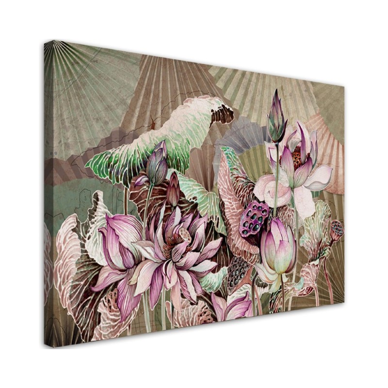Lotus flower fans - Living room canvas painting | FEEBY