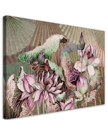Lotus flower fans - Living room canvas painting | FEEBY