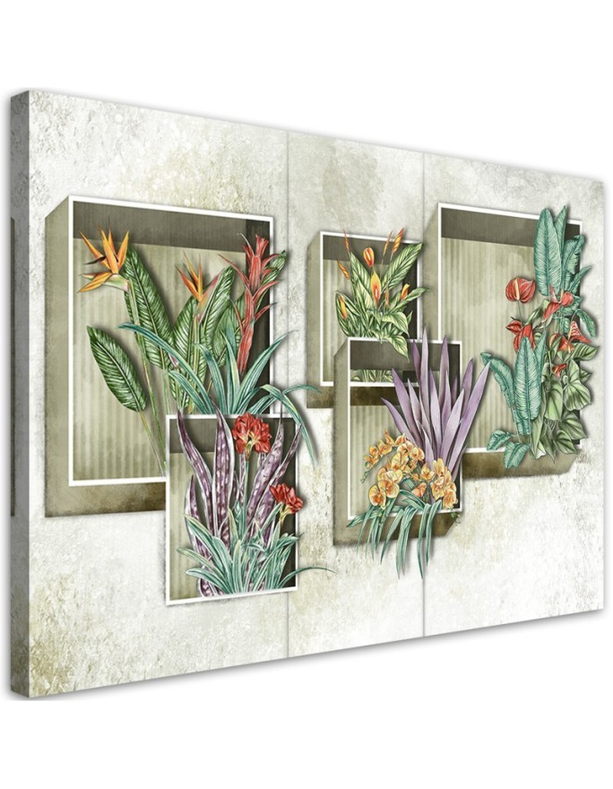 Leinwandbild - Quadratkisten Regale mit Blumen | Feeby