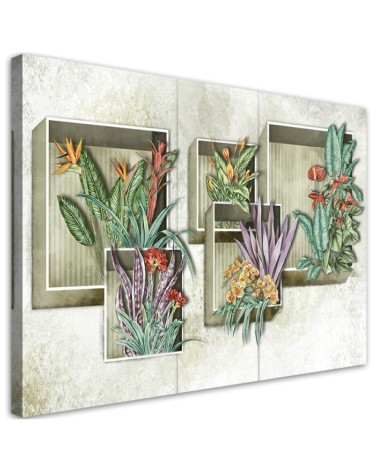 Leinwandbild - Quadratkisten Regale mit Blumen | Feeby