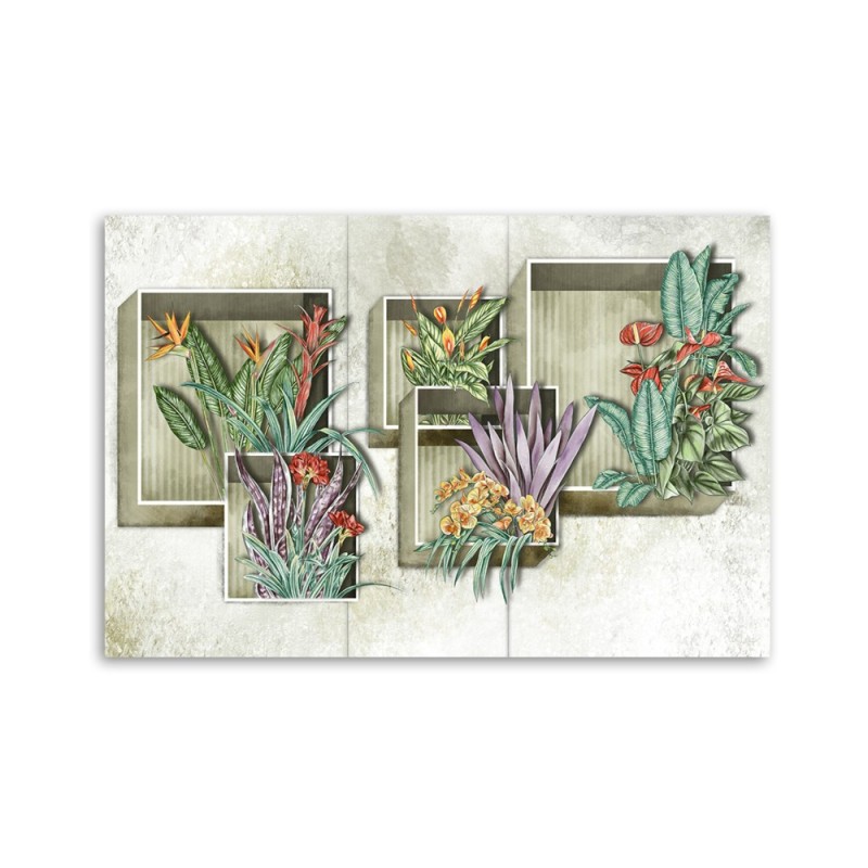 Leinwandbild - Quadratkisten Regale mit Blumen | Feeby