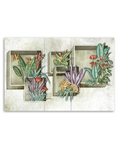 Leinwandbild - Quadratkisten Regale mit Blumen | Feeby