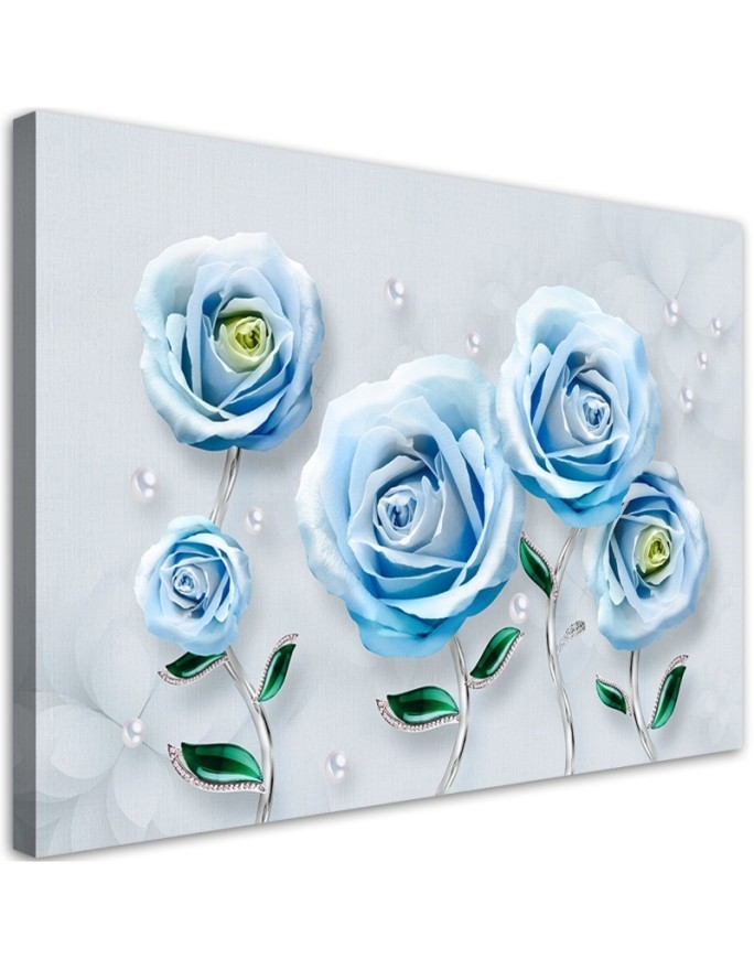 Leinwandbild - Blaue 3D Rosen Blume | Feeby