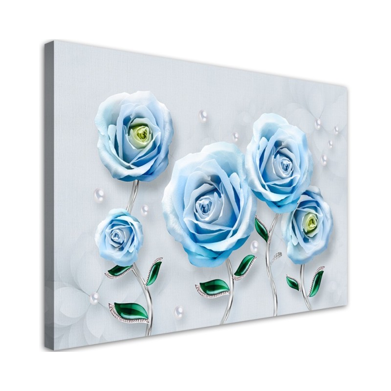 Leinwandbild - Blaue 3D Rosen Blume | Feeby